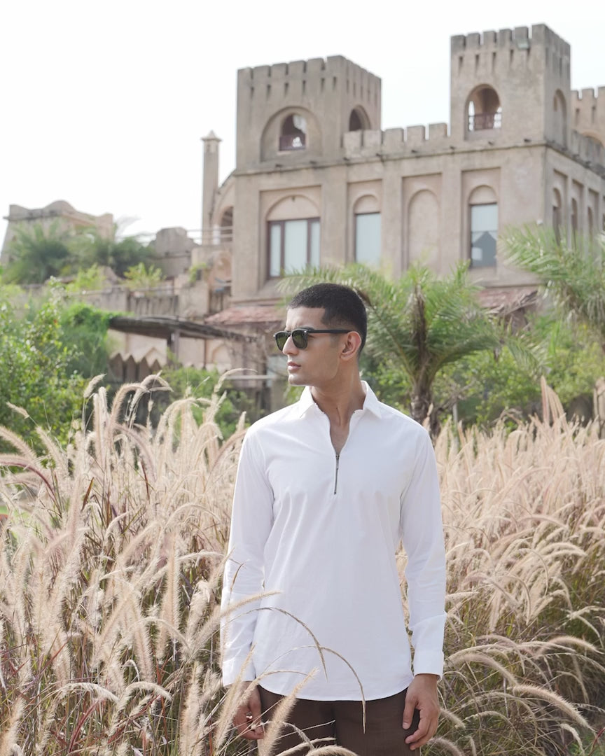 Zip Log 100% Cotton Shirt - Pop Over Zipper | Kingdom Of White at Broadway