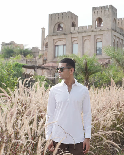 Zip Log 100% Cotton Shirt - Pop Over Zipper | Kingdom Of White at Broadway