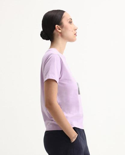 Rareism Women's Prife Light Purple Polyester Blend Crew Neck Graphic Print Regular Fit T-Shirt | RAREISM at Broadway