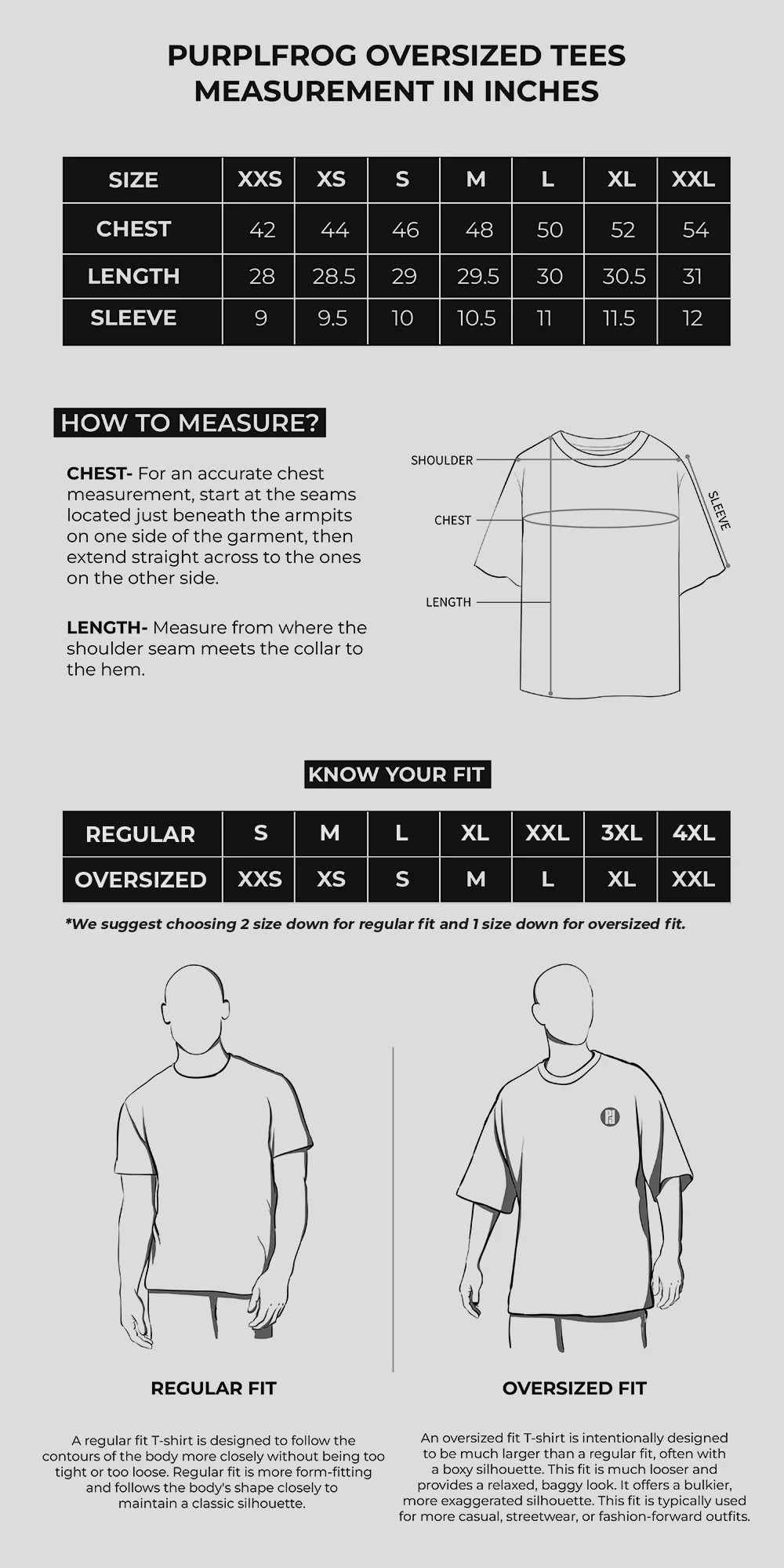 Size Chart for PurplFrog - AUTHENTICITY OVER APPROVAL HOODIE