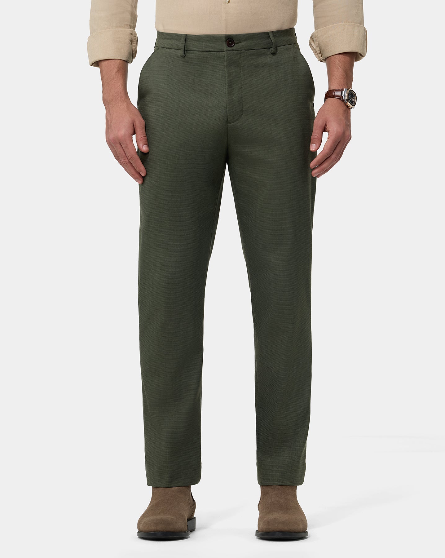 The Texture Tailored Pant Olive Grain
