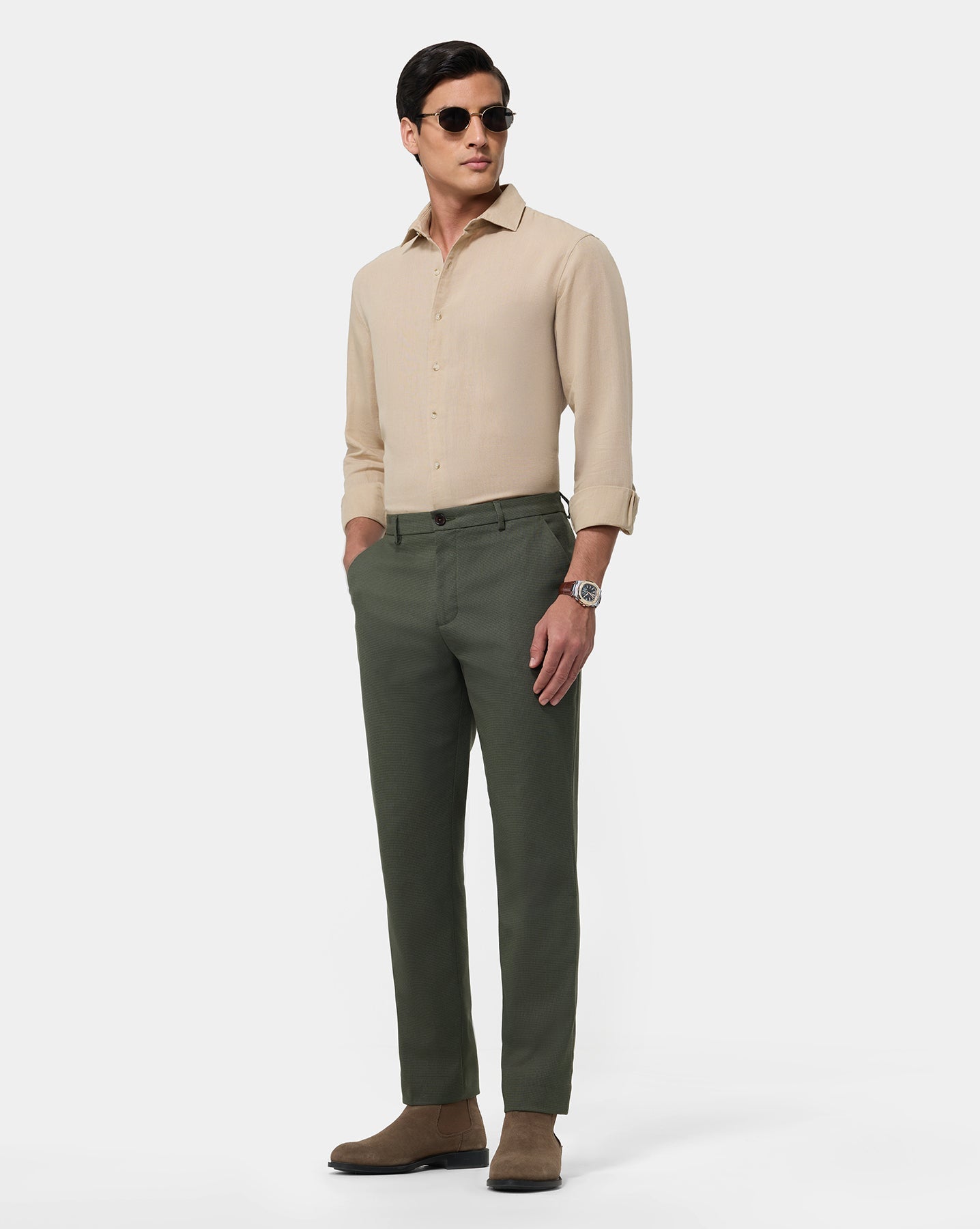 The Texture Tailored Pant Olive Grain