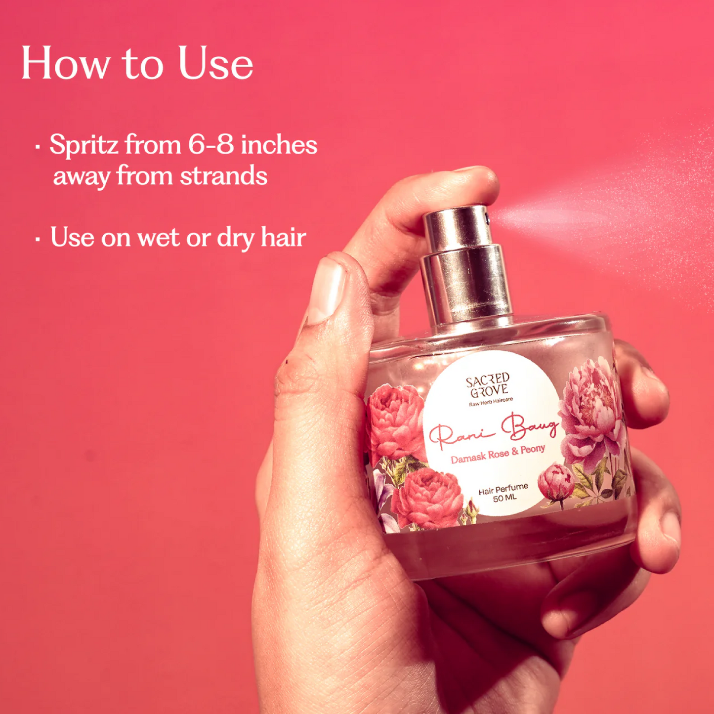 Rani Baug Hair Perfume For Women, Floral Hair Mist Scent, Alcohol Free Long Lasting (50ml) | Sacred Grove at Broadway