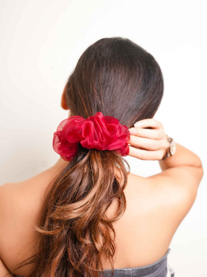 Red Mist Organza Scrunchy | Nish Hair X Threads by Dinckle