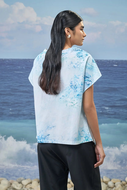 Relaxed-Fit Top in Premium Cotton Poplin with Watercolour Print