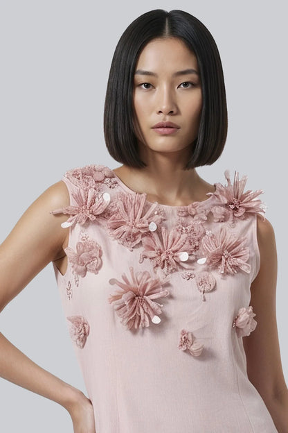 Rose Pink Embellished A-Line Dress