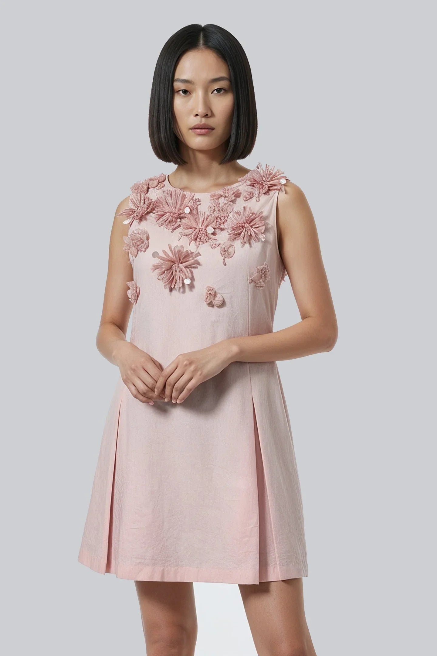 Rose Pink Embellished A-Line Dress