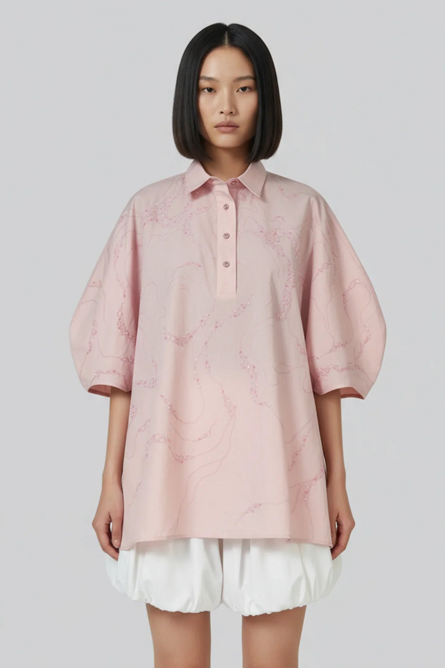 Rose Pink Embroidered Oversized Shirt