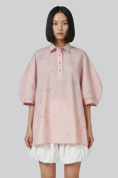 Rose Pink Embroidered Oversized Shirt