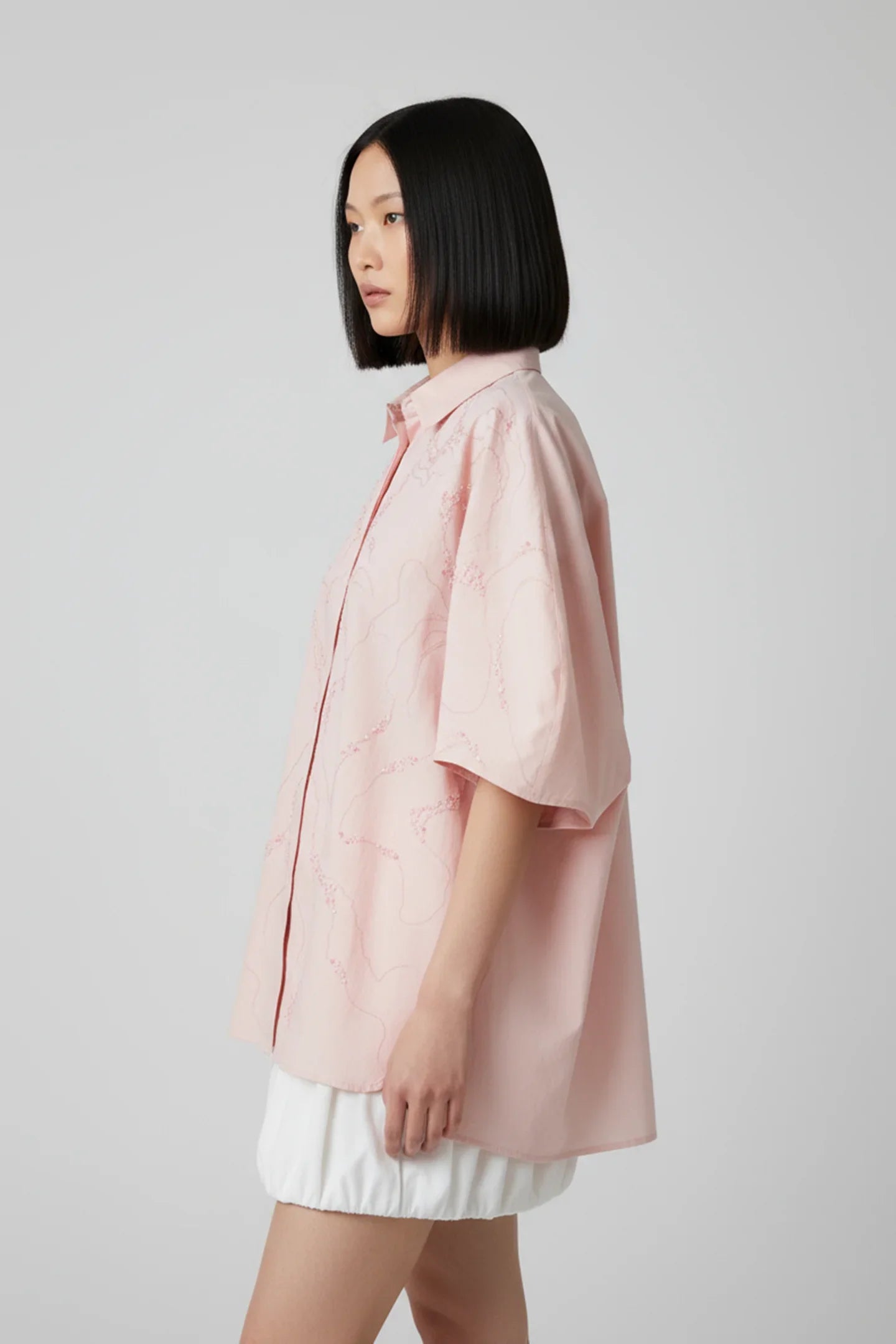 Rose Pink Embroidered Oversized Shirt