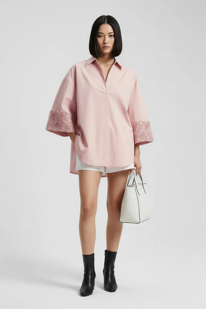 Rose Pink Embroidered Relaxed Shirt