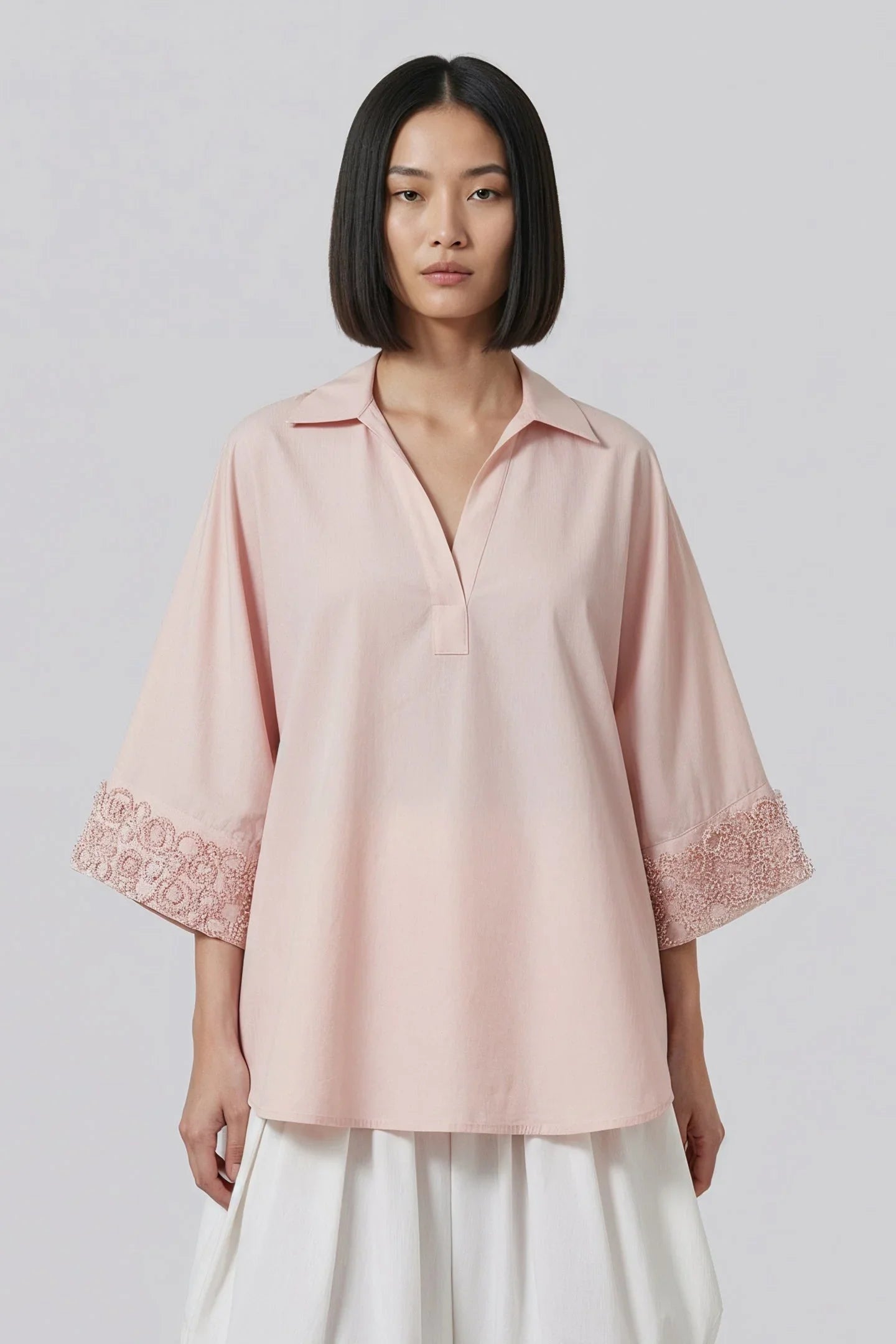 Rose Pink Embroidered Relaxed Shirt