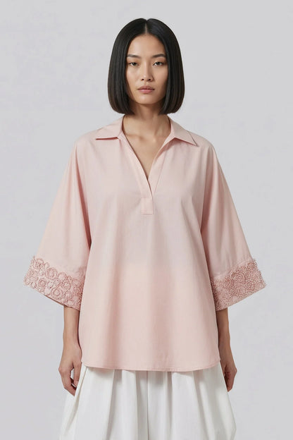 Rose Pink Embroidered Relaxed Shirt
