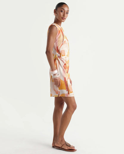 Rareism Women's Ruca Multi Viscose Blend Crew Neck Fitted Printed Dress