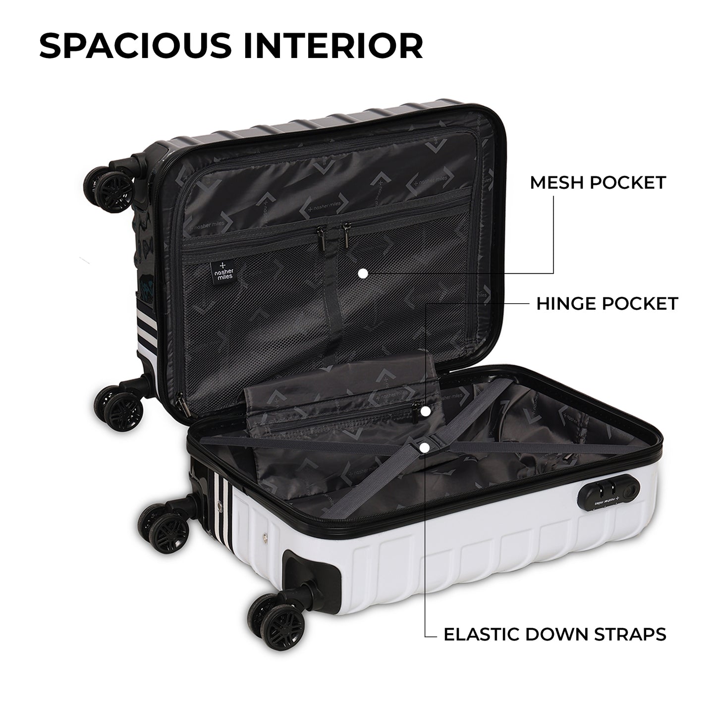 Nasher Miles Vegas Hard-Sided Polycarbonate Cabin Luggage Black&White 20 inch |55 Trolley Bag