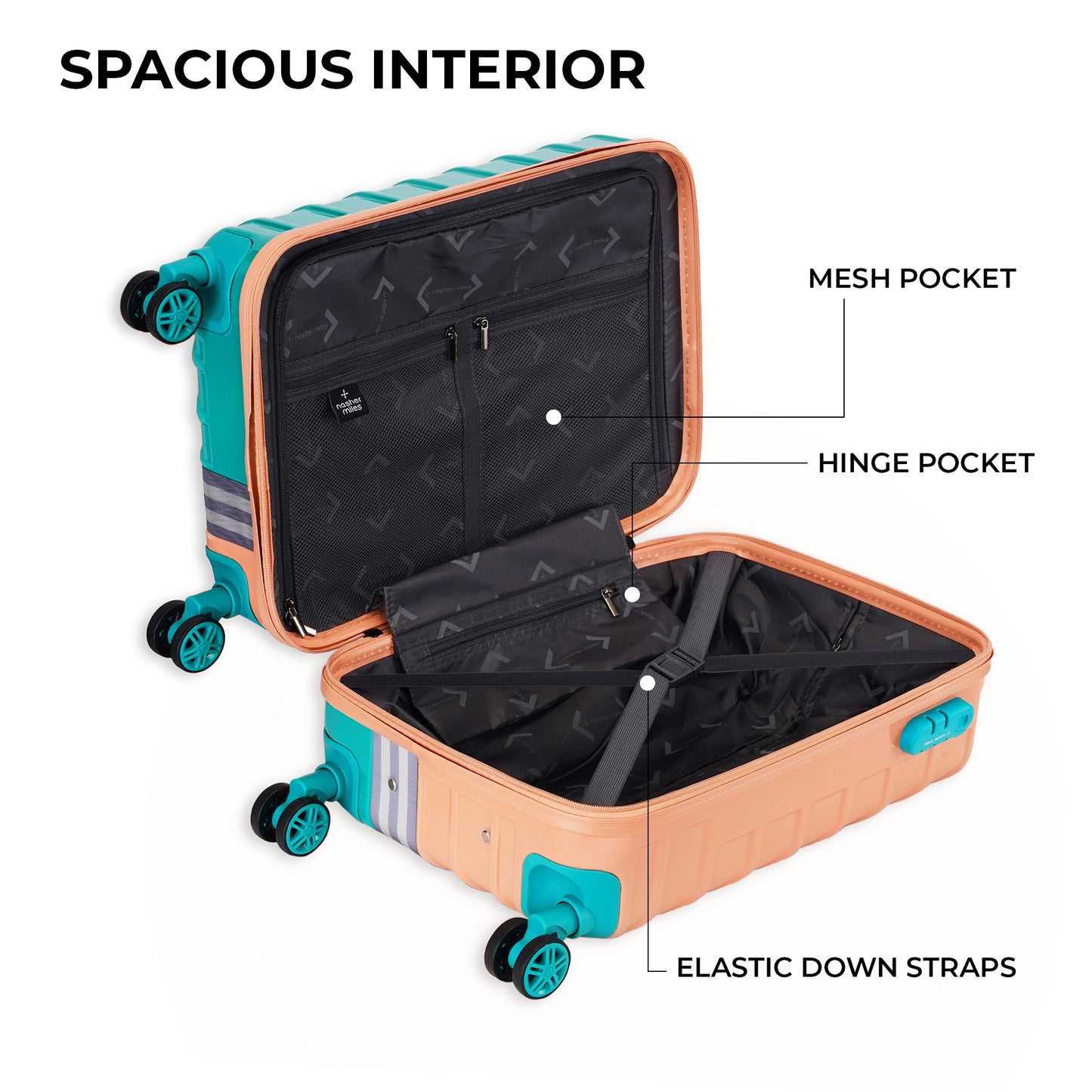 Nasher Miles Vegas Hard-Sided Polycarbonate Cabin Luggage Peach&Sea Blue 20 inch |55 Trolley Bag