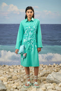 Sequin-Embroidered Shirt Dress in Premium Cotton Poplin – Persian Green