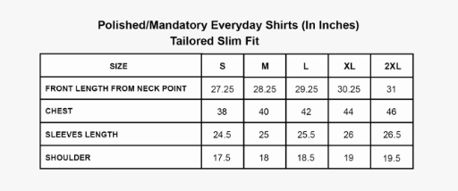 Size Chart for Cardinal Dobby Shirt - Soft White