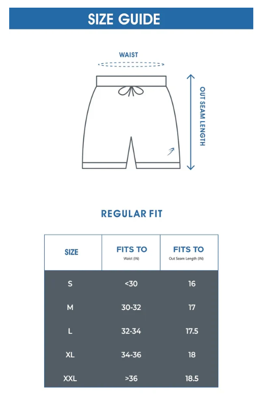 Size Chart for Edge Shorts Black