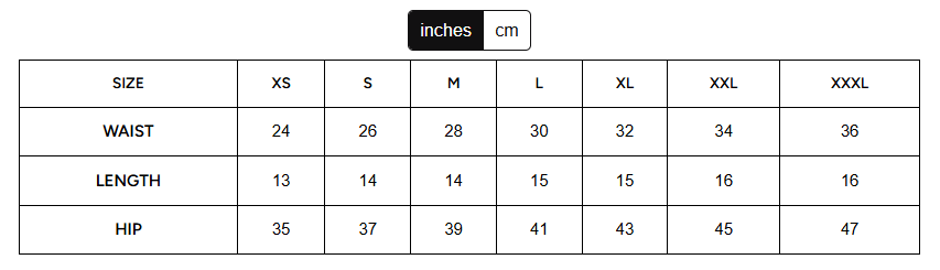 Size Chart for Cloud Puff Bubble Skorts