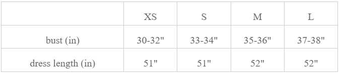 Size Chart for Sicily Dress