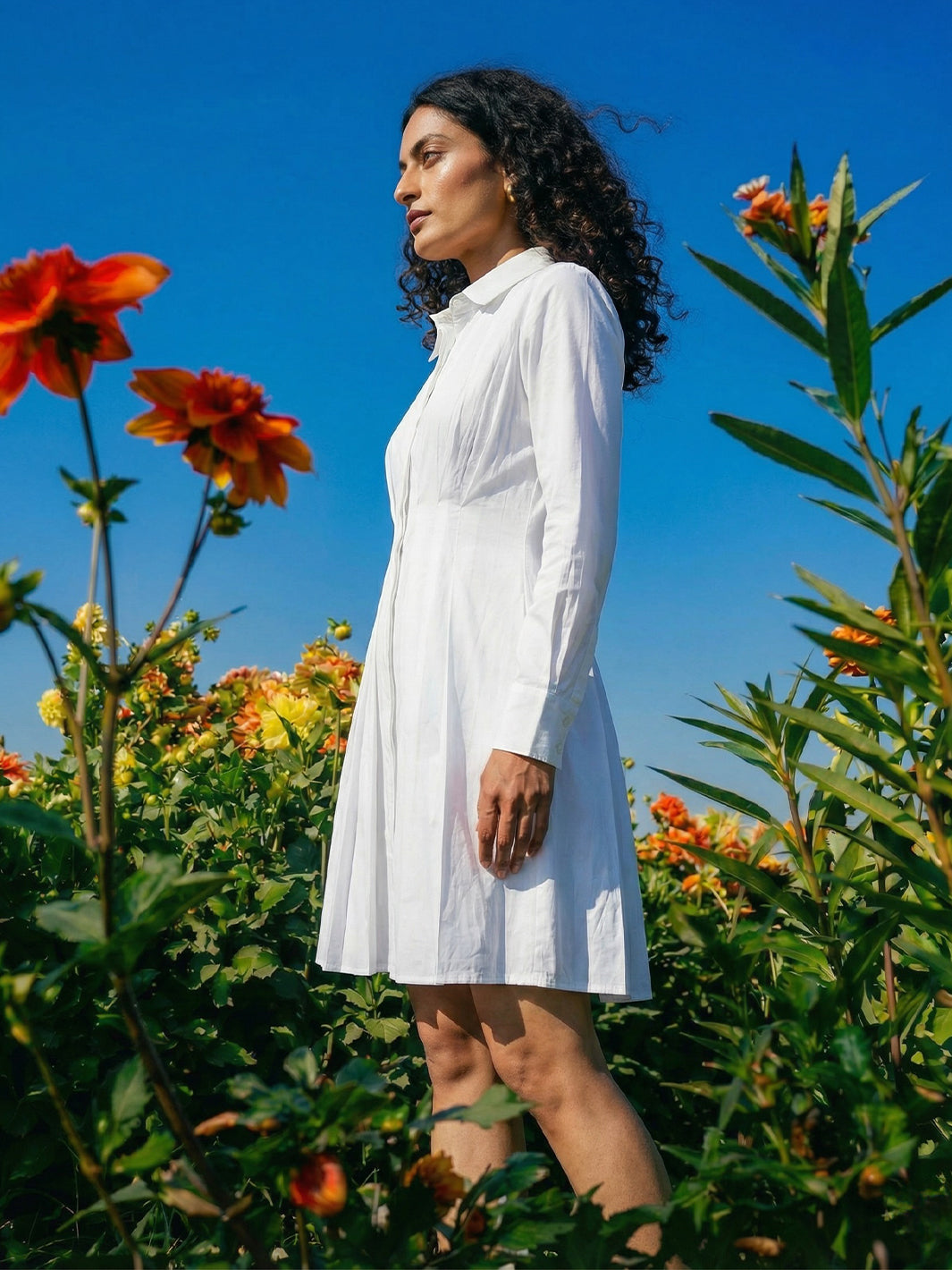 Pearl Pleated Cotton Dress