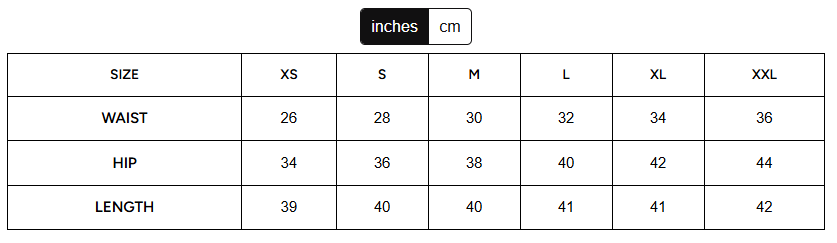 Size Chart for Fringe Lace Wrap Skirt