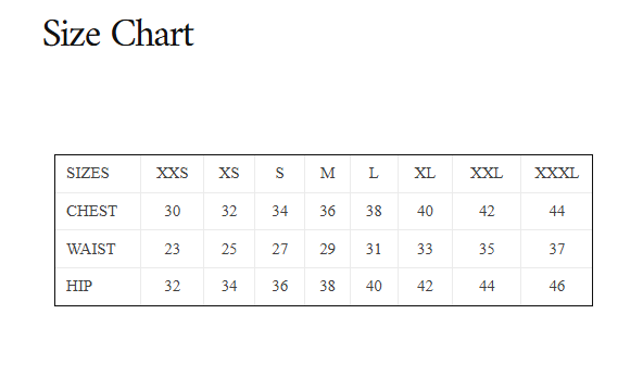 Size Chart for Berry Skirt