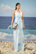 Sleeveless Dress in Premium Cotton Poplin with Watercolour Print