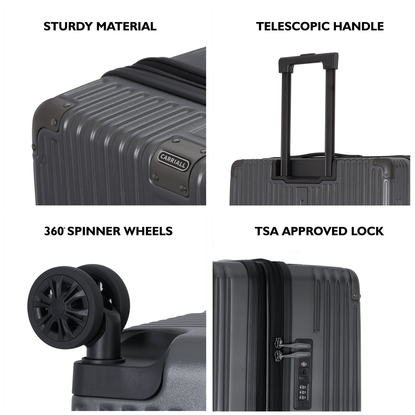 Carriall Meta Luggage Polycarbonate (PC) Hard Sided 20 inch / 55 cm Cabin Size Expandable Trolley Bag (Grey)