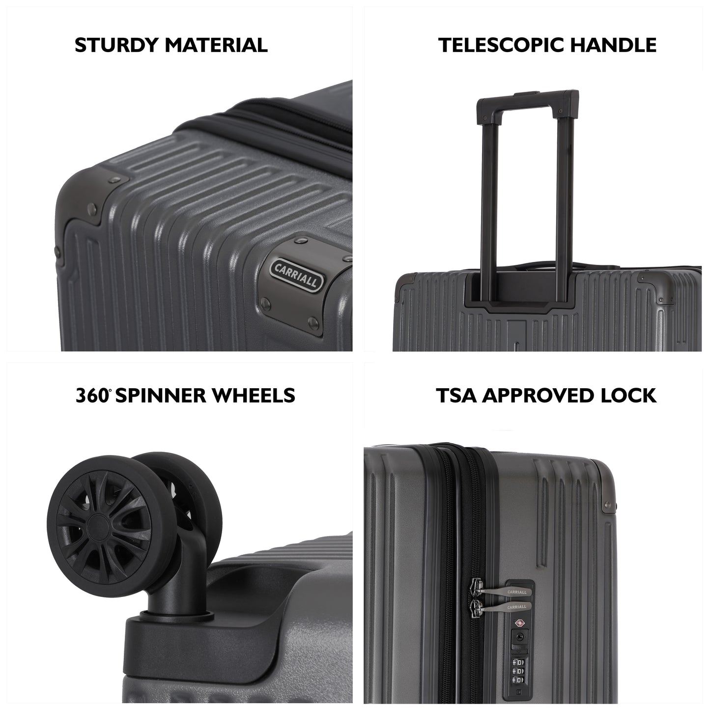 Carriall Meta Luggage Polycarbonate (PC) Hard Sided 24 inch / 65 cm Check-in Size Expandable Trolley Bag  (Grey)