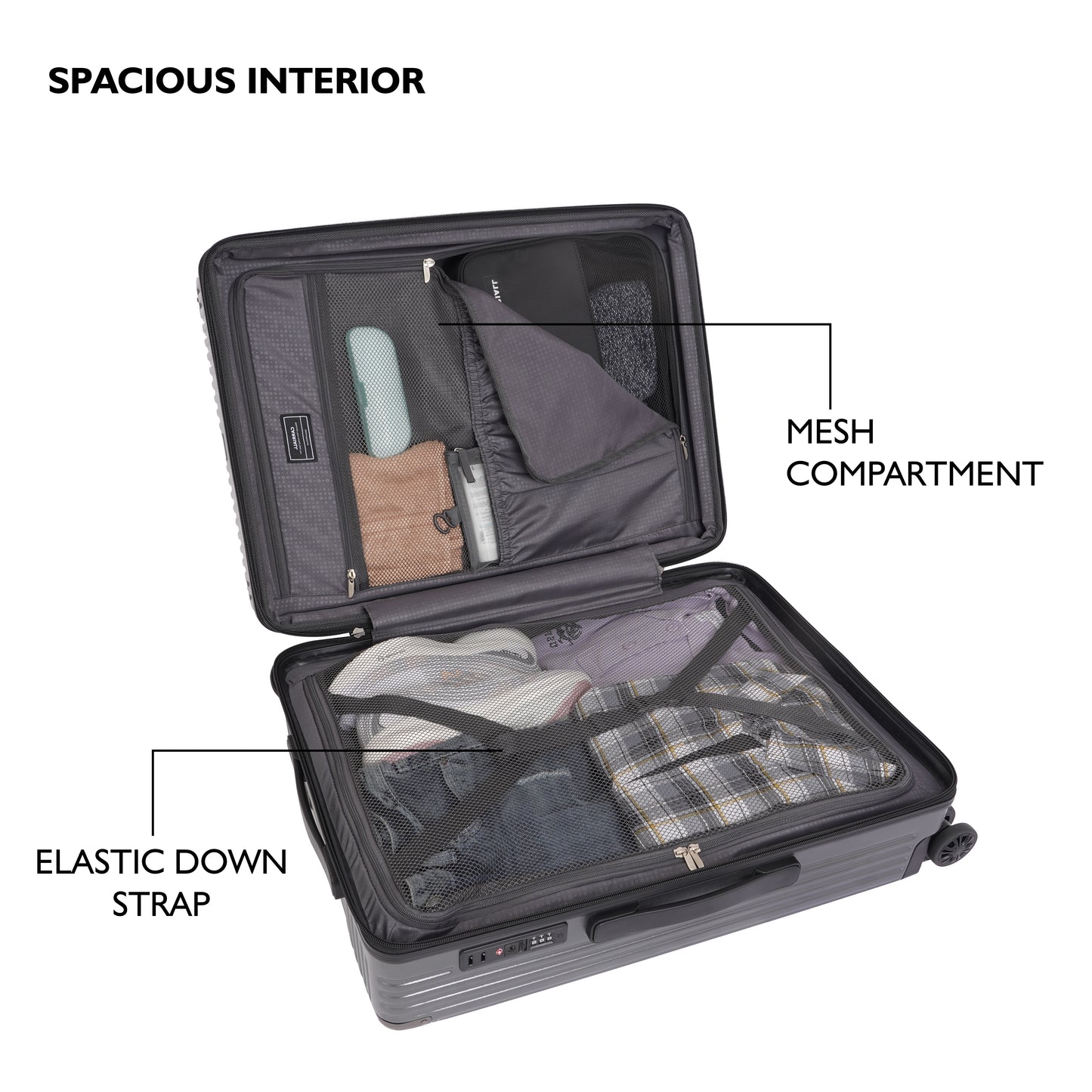 Carriall Meta Luggage Polycarbonate (PC) Hard Sided 24 inch / 65 cm Check-in Size Expandable Trolley Bag  (Grey)