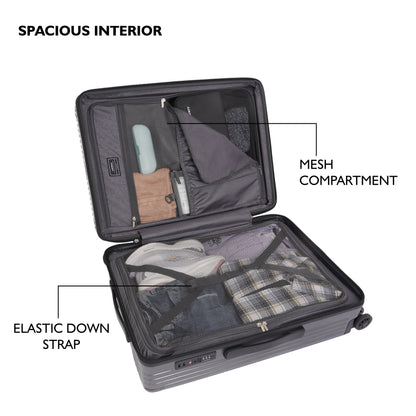 Carriall Meta Luggage Polycarbonate (PC) Hard Sided 24 inch / 65 cm Check-in Size Expandable Trolley Bag  (Grey)