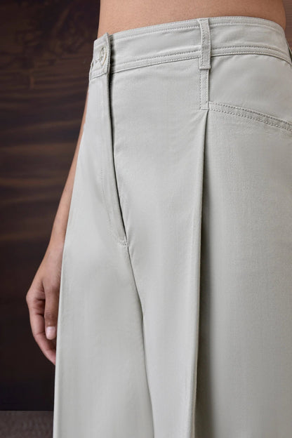 Soft Fern Green Cotton Twill Wide-Leg Trousers