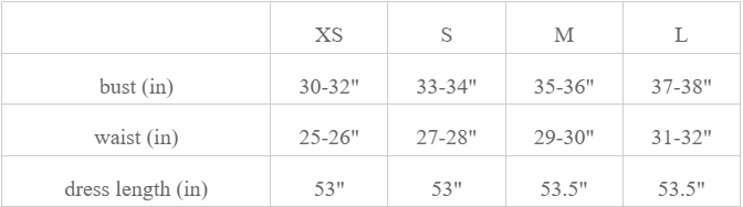 Size Chart for Stacy Dress