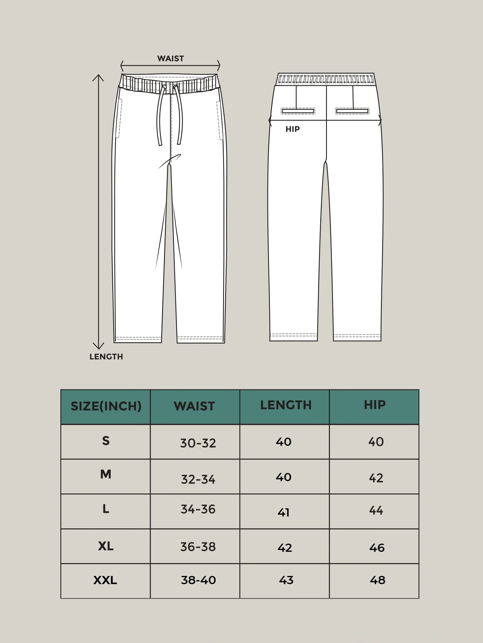 Size Chart for Mahogani Straight Pants