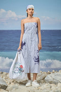 Strapless Midi Dress in Premium Cotton Pinstripe