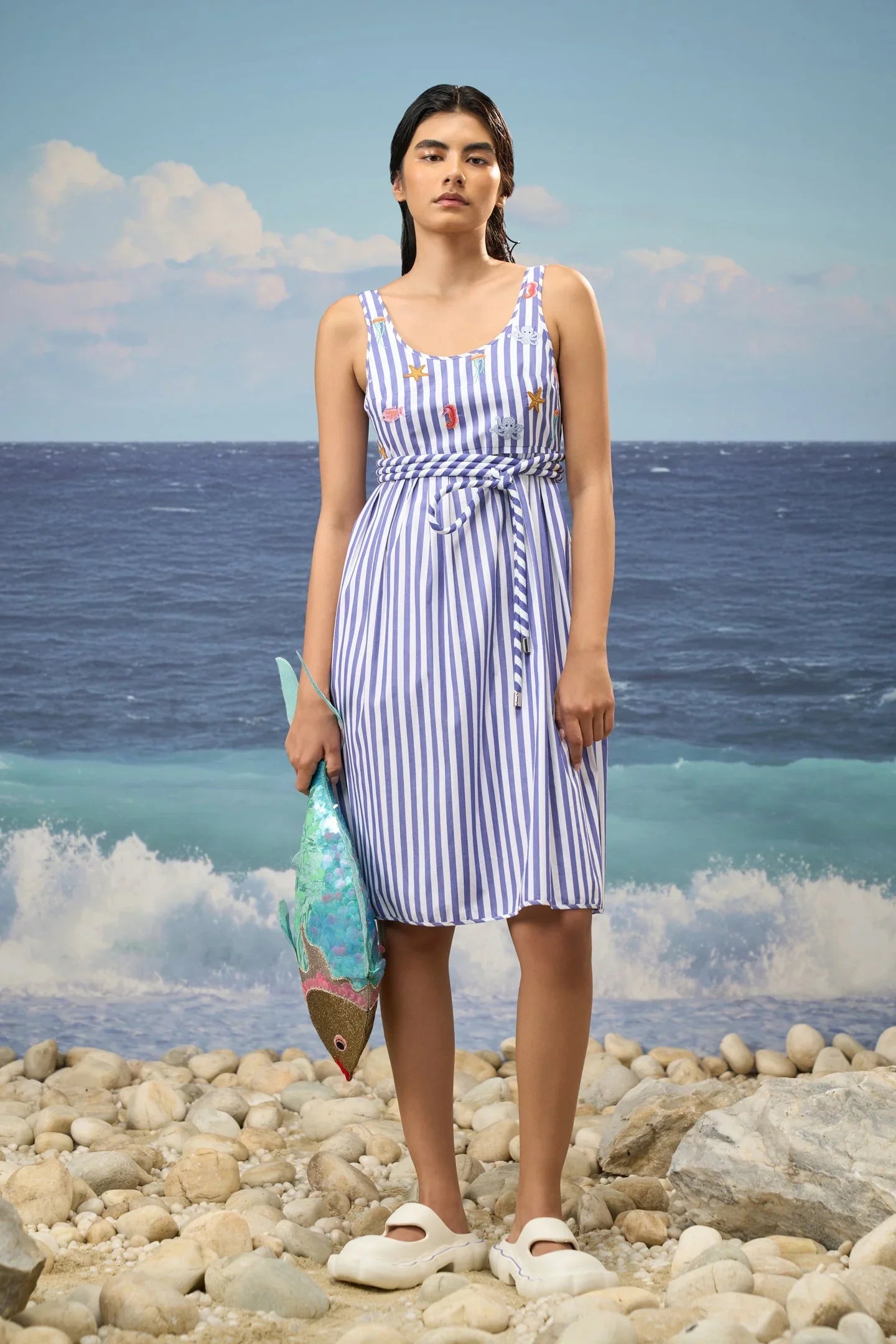 Striped Midi Dress with Relaxed Silhouette