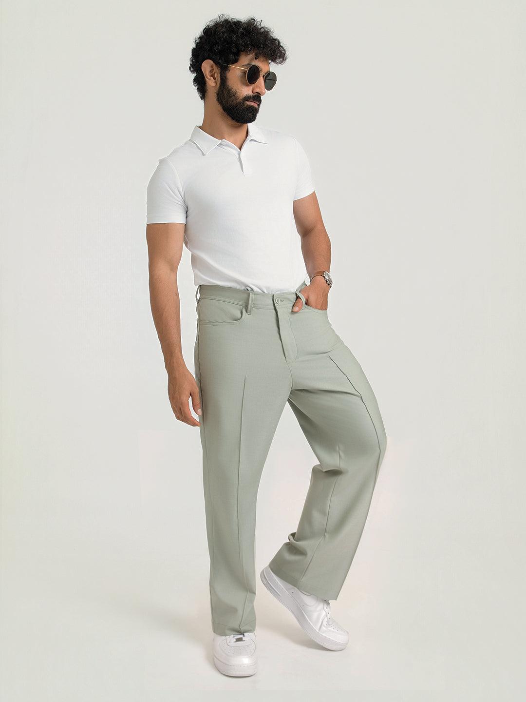 Korean Green Relaxed Fit Pintuck Pants