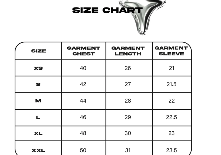 Size Chart for REIGN SWEAT T-SHIRT