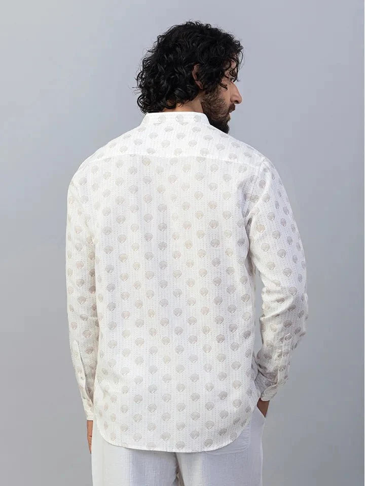 Coastline White Cotton Linen Shirt back view