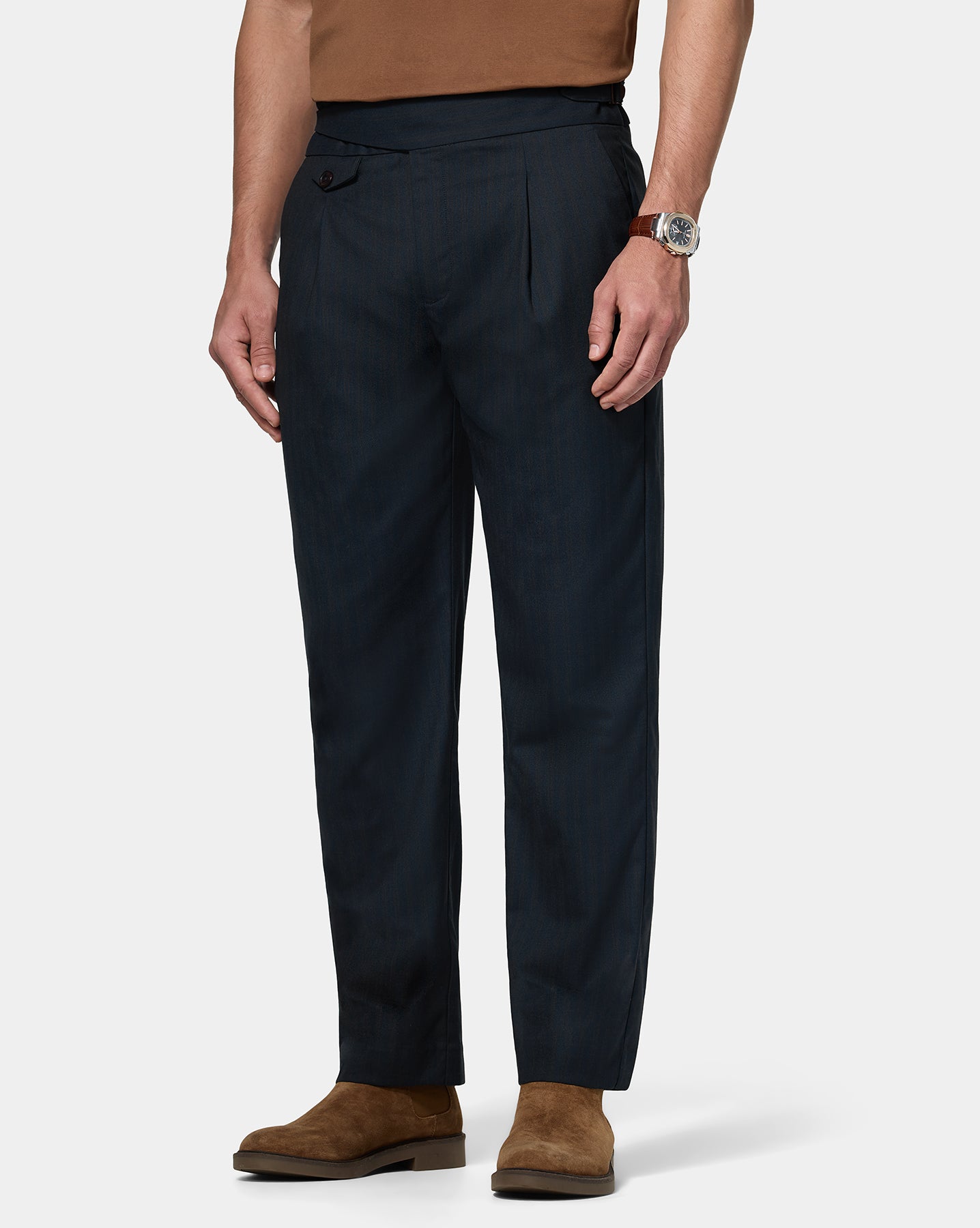 The Gurkha Runway Pant Bourbon Navy Stripes