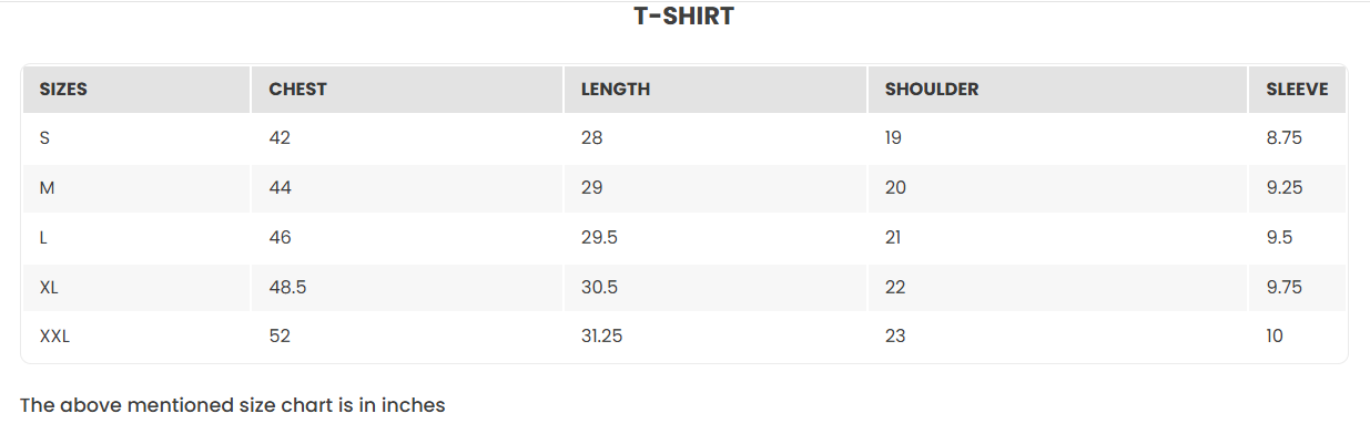 Size Chart for Idol Annihilator Tee