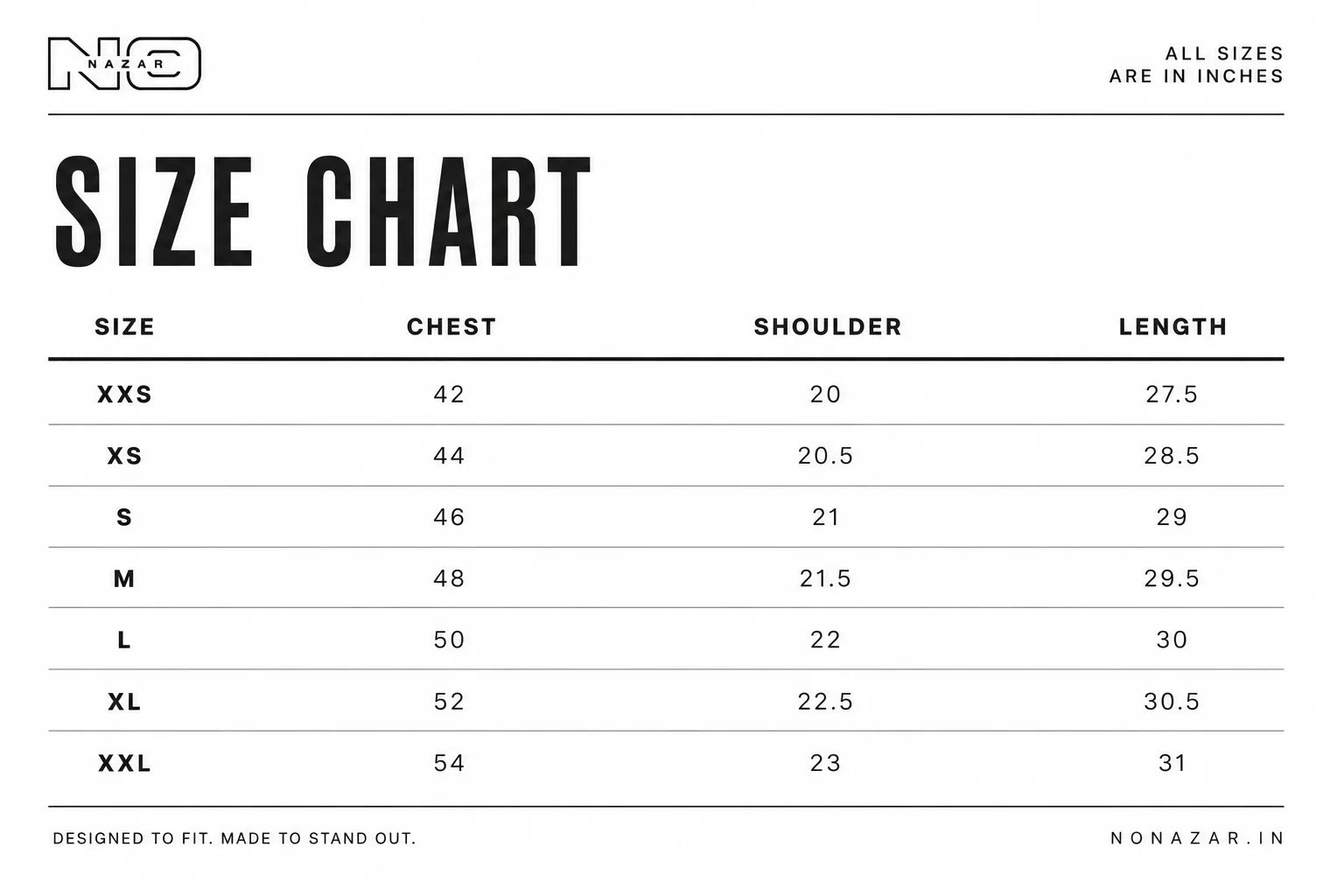 Size Chart for The Flip Tank