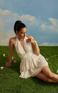 Halter Neck Tie Up Dress With Lace Detail