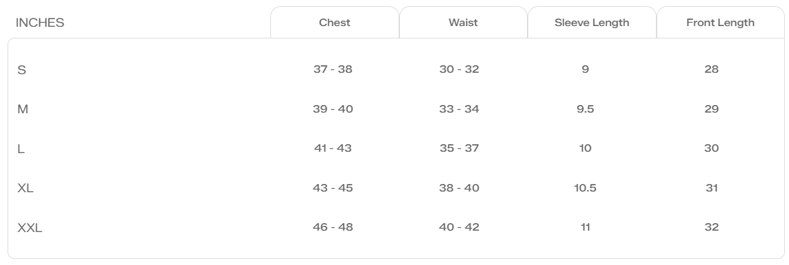 Size Chart for The Coolest Tee