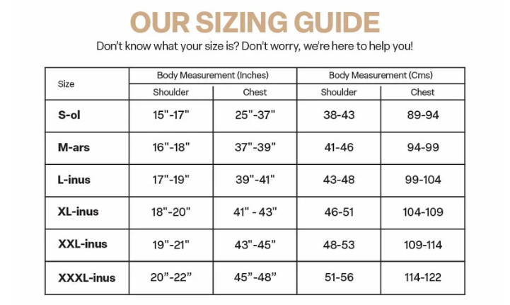 Size Chart for The Legendary Jacket