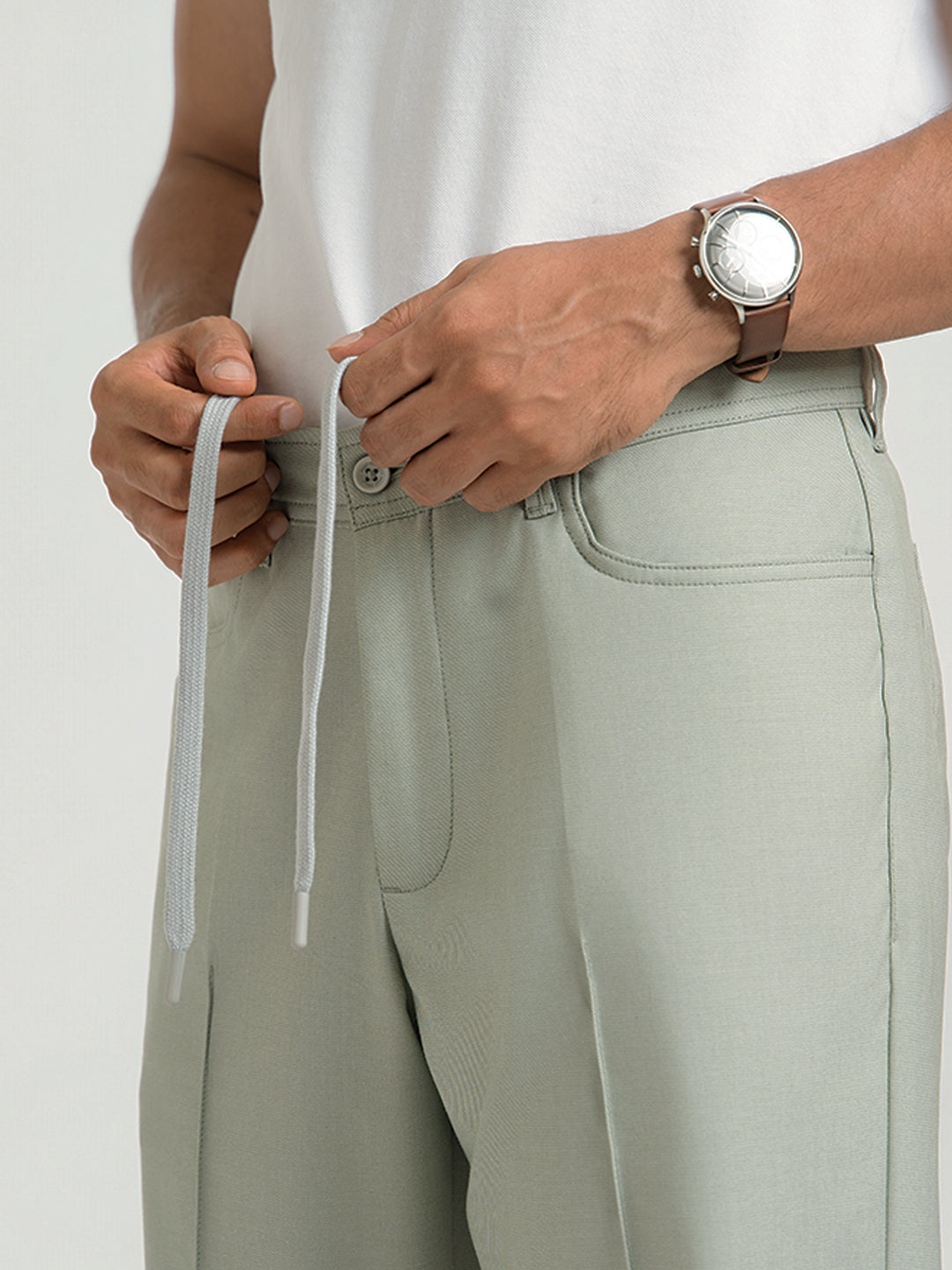 Korean Green Relaxed Fit Pintuck Pants