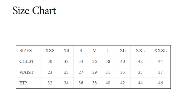 Size Chart for Berry Drape Top