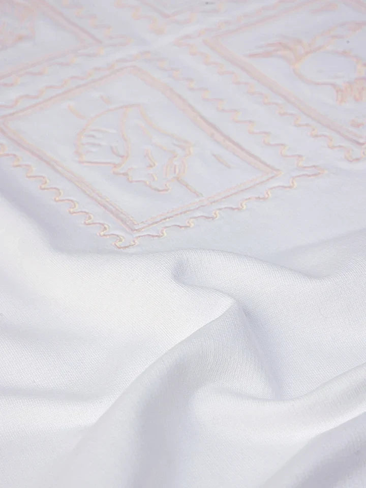 Stamps White Oversized Cotton Embroidered Tee - fabric zoom